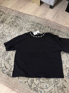 Next Black Crop Top with Crystal Embellishments